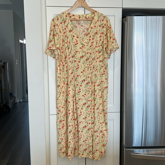 Joe Fresh Pintuck Yellow Floral Short Sleeves Midi Dress Size M - Picture 11 of 17